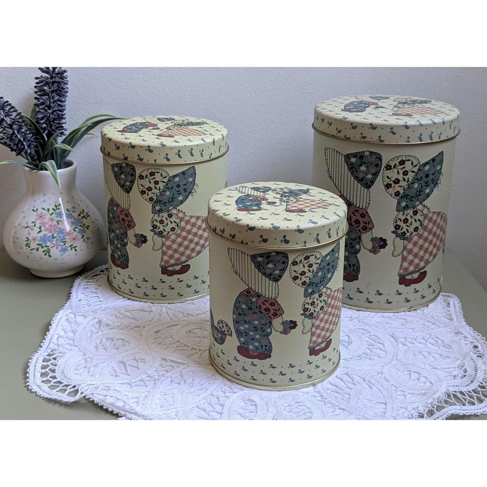Vintage‎ Folk Art Tin Canister Set of 3 | Cottagecore Kitchen Storage